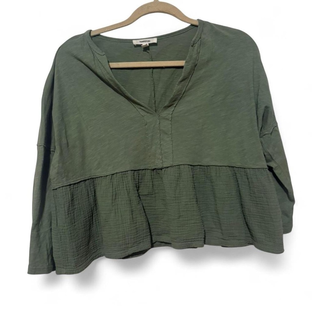 Granola girl boho‎ loose fit cute green 100% Cotton comfy top small